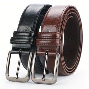 2pcs Men's leather pin buckle casual retro leather belt youth jeans belt